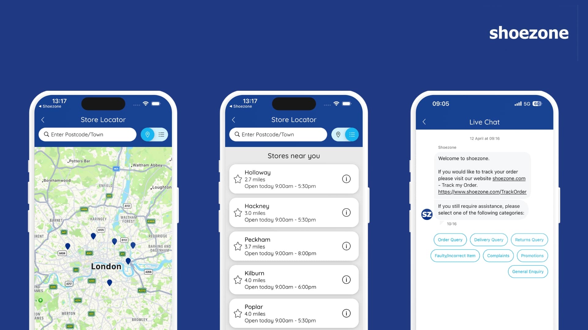Additional features: Store Locator, and Live Chat